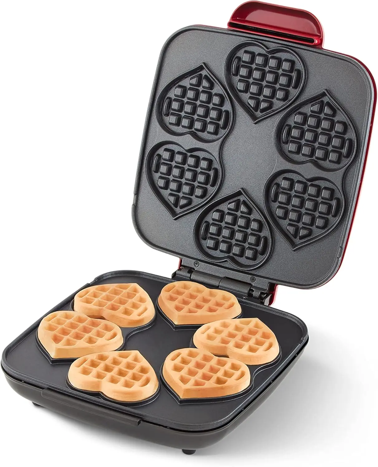 

Multi Mini Heart Waffle Maker for Family Breakfasts - Dual Nonstick Plates, Fast Heating, Compact Design in Red