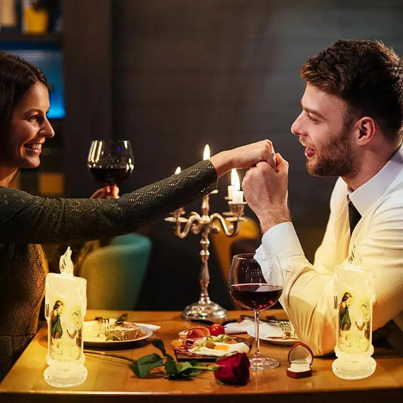 Flameless Jesus Light Flameless Battery Powered LED Pillar Light Creative Christ Tealight Multifunctional Decorative Church