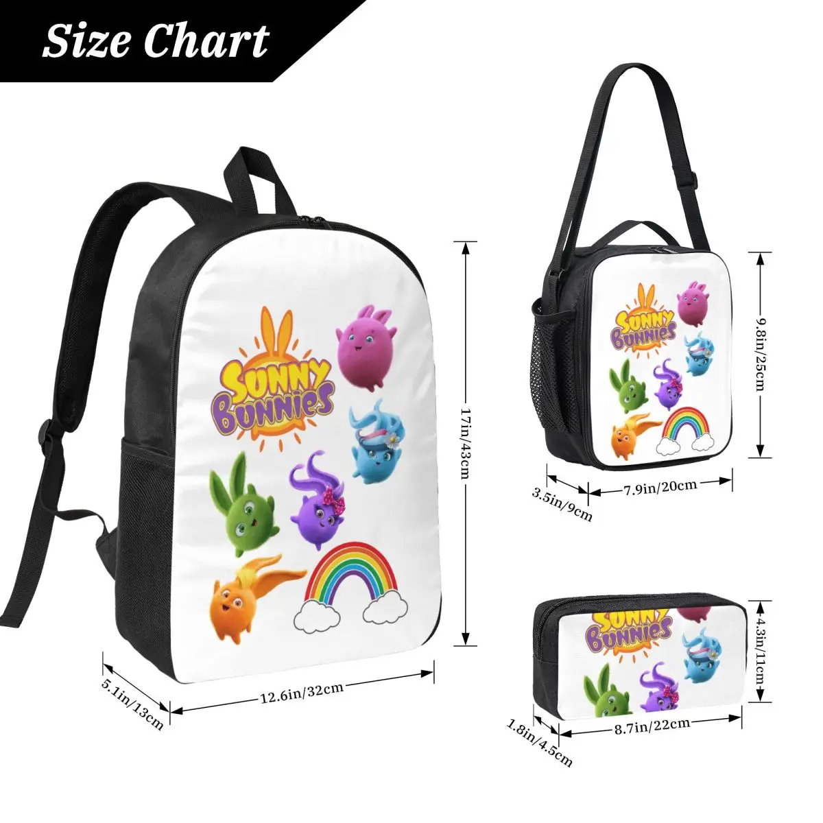 Sunny Bunnies Anime Cartoon Zaino Ragazzi Ragazze BookBag Borsa da scuola Borse a tracolla per computer Borsa da pranzo isolata 3ps Astuccio