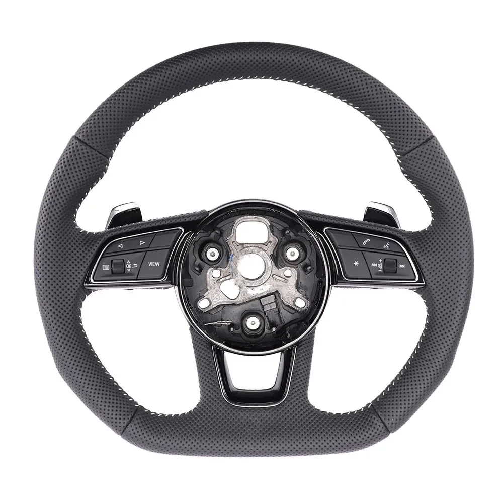 For Audi A3 A4 B9 A5 S3 S4 S5 Blacking Stitching Perforatd Leather Steering Wheel With Button Key frame Paddles Assembly