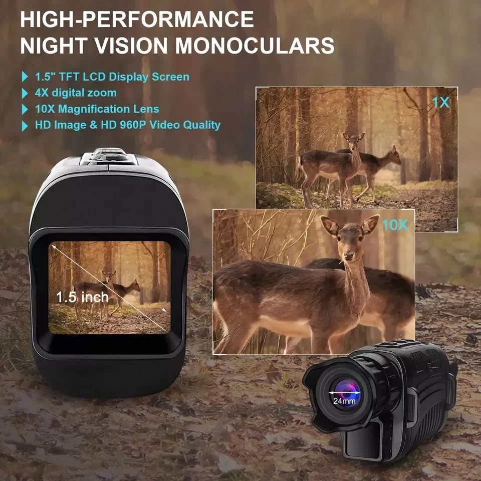 R7 Monocular Night Vision Device 1080P HD Infrared 5x Digital Zoom Hunting Telescope Outdoor All Day Use 100% Darkness 300m