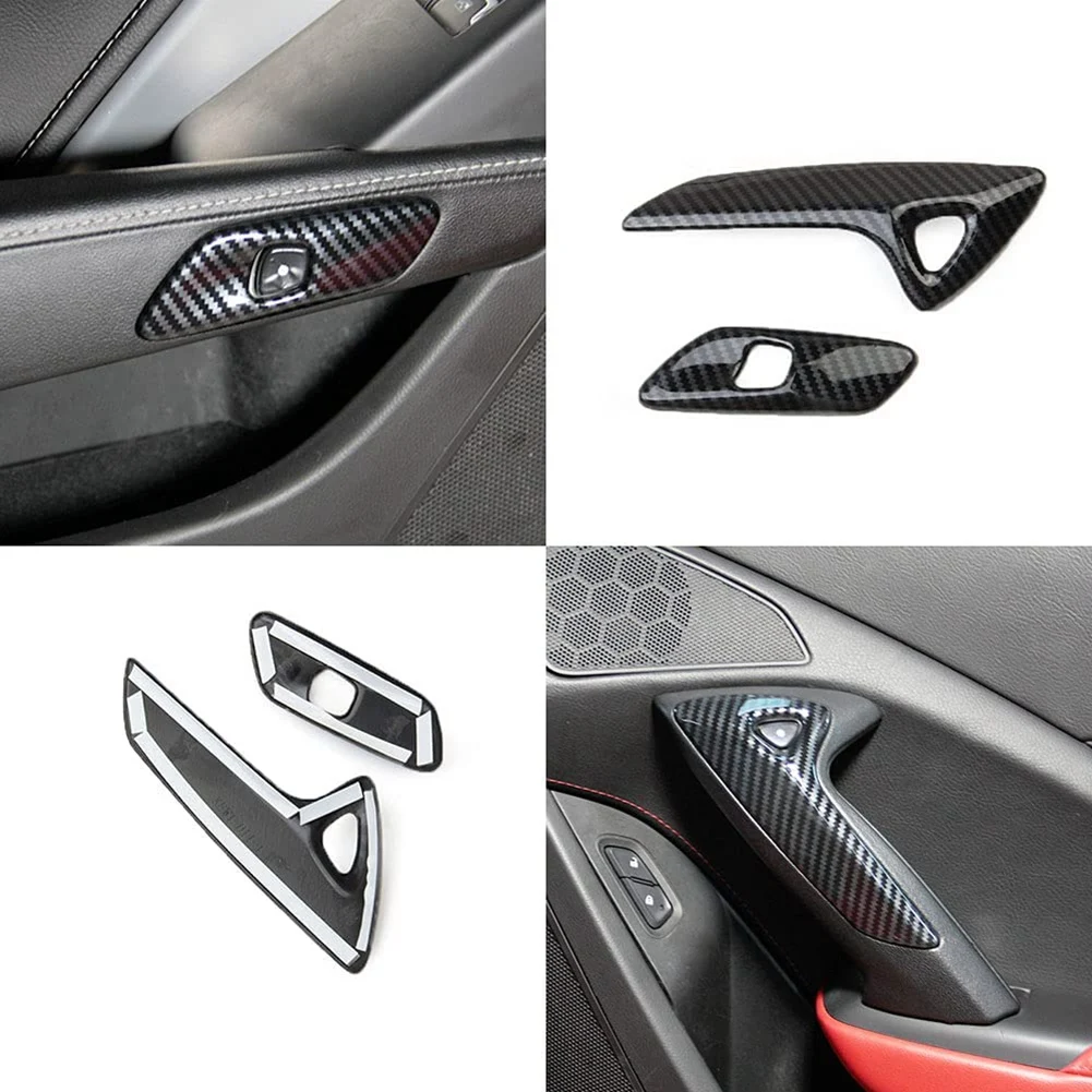 Interior Door Handle Cover Trim for Chevrolet Corvette C7 2014 2015 2016 2017 2018 2019 Accessories ABS Carbon Fiber