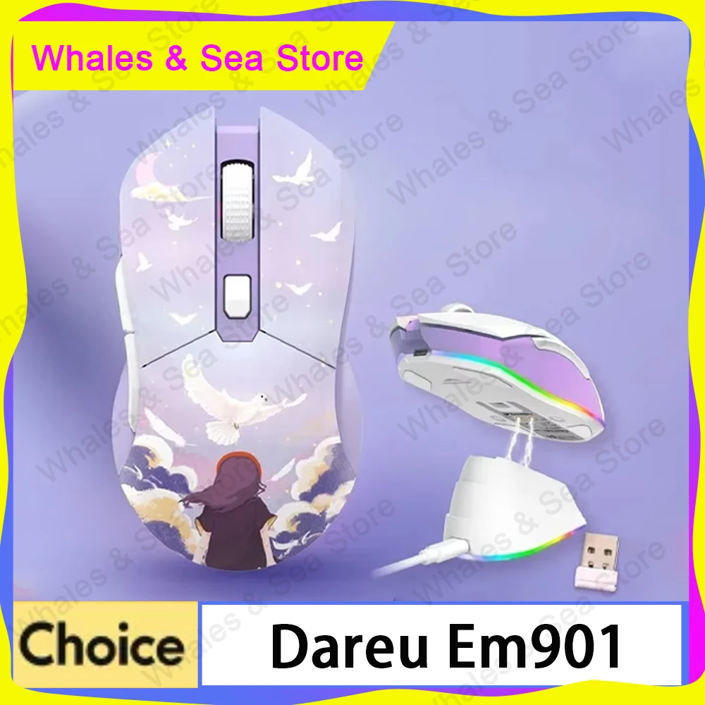 

Dareu Em901 Mouse Dual Mode Wireless Charging Base Air PAW3395 Low Latency RGB Gaming Mouse Pc Gamer Accessories Custom Office