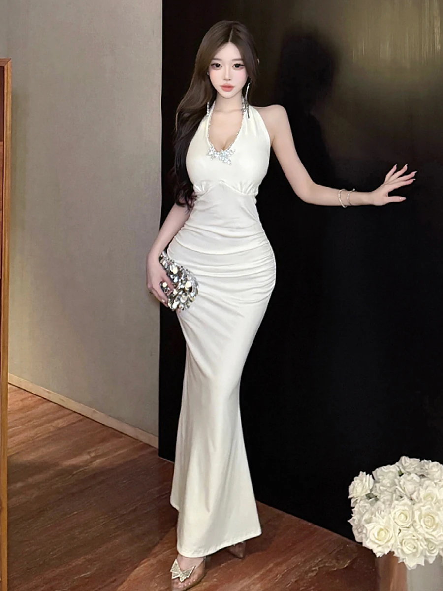 

Элегантная женская юбка с V-образным вырезом, инкрустированная бриллиантами, с длинным шлейфом, модная, приталенная