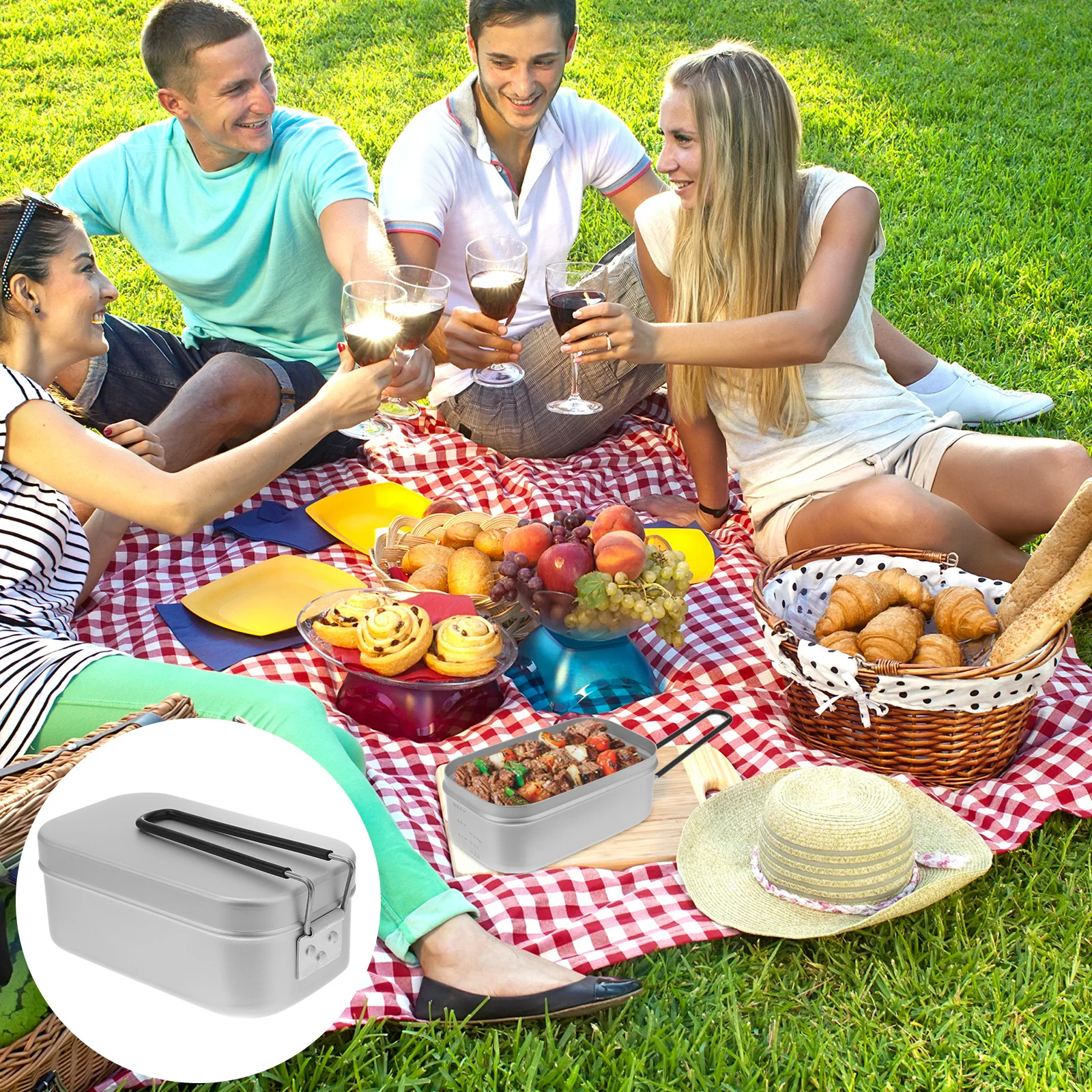 

Camping Lunch Box Tin Container Metal Boxes Aluminum Food Tin Easy Clean Not Rust Suitable School Hiking Camping Picnic Outdoor