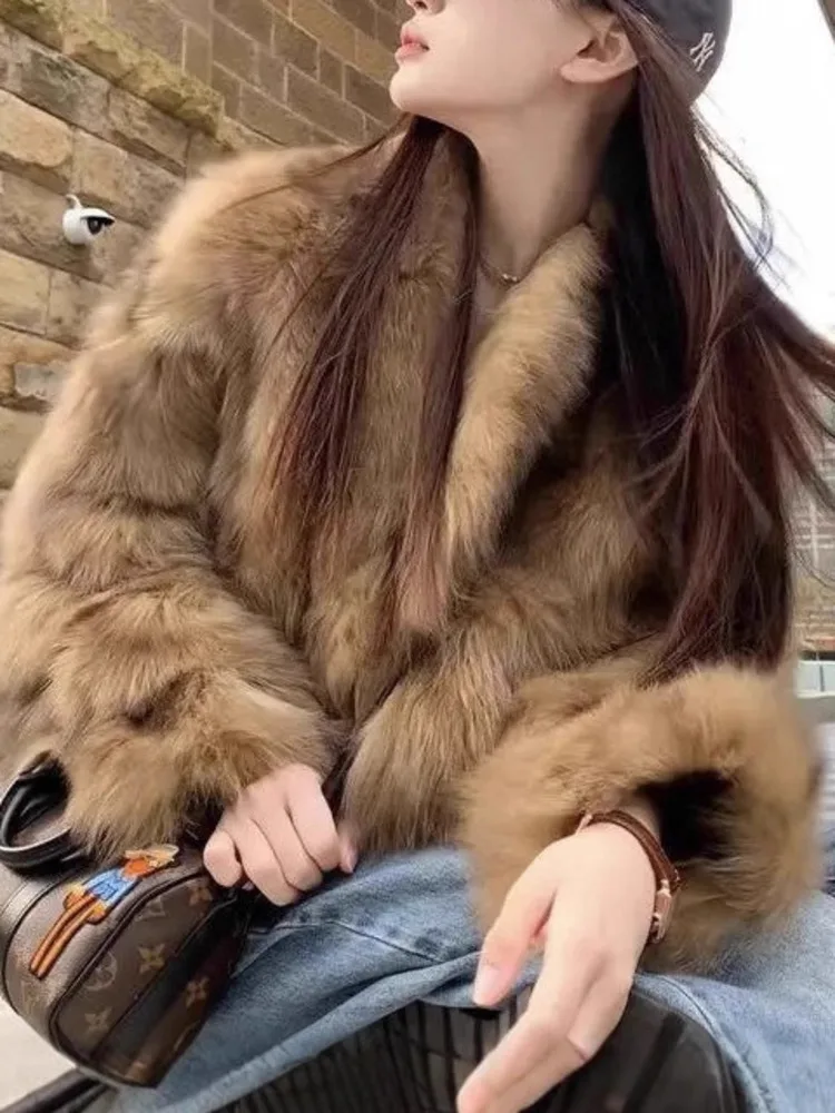 

2025 Winter New Tide Imitation Fox Fur Grass Coat For Women Fashion Long Sleeved Cardigan Jacket