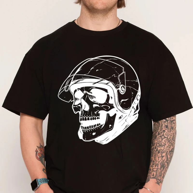 

Skull In Motorcycle Helmet T-shirt 100% Cotton O-Neck T Shirt Fashion Short Sleeve Mens Tees Graphic Tshirts