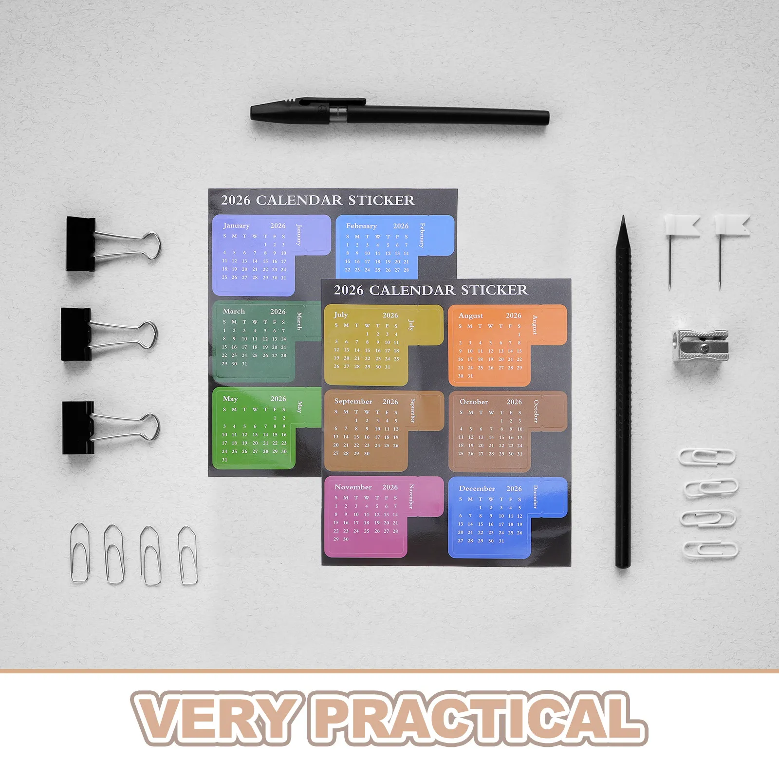 

1Set Yearly Calendar Stickers 2026 Colorful Monthly Planner Tabs Schedule Organizer Index Tabs for Diaries Journals