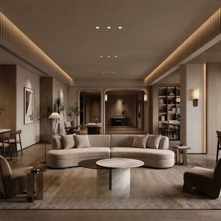 Modern luxury round marble coffee table combination metal strip decorative marble base coffee table