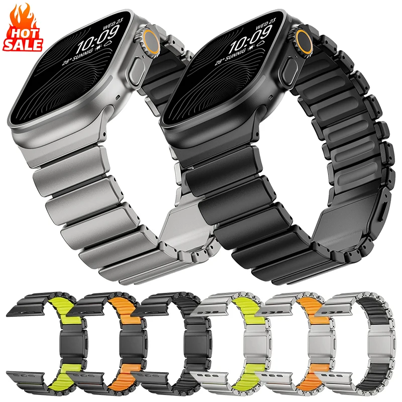 

Титановый магнитный ремешок для Apple Watch Ultra 3/2/1 49 мм 46 мм 45 мм 44 мм Металлический силиконовый ремешок для Iwatch Series 11 10 9 8 7 6 SE 5