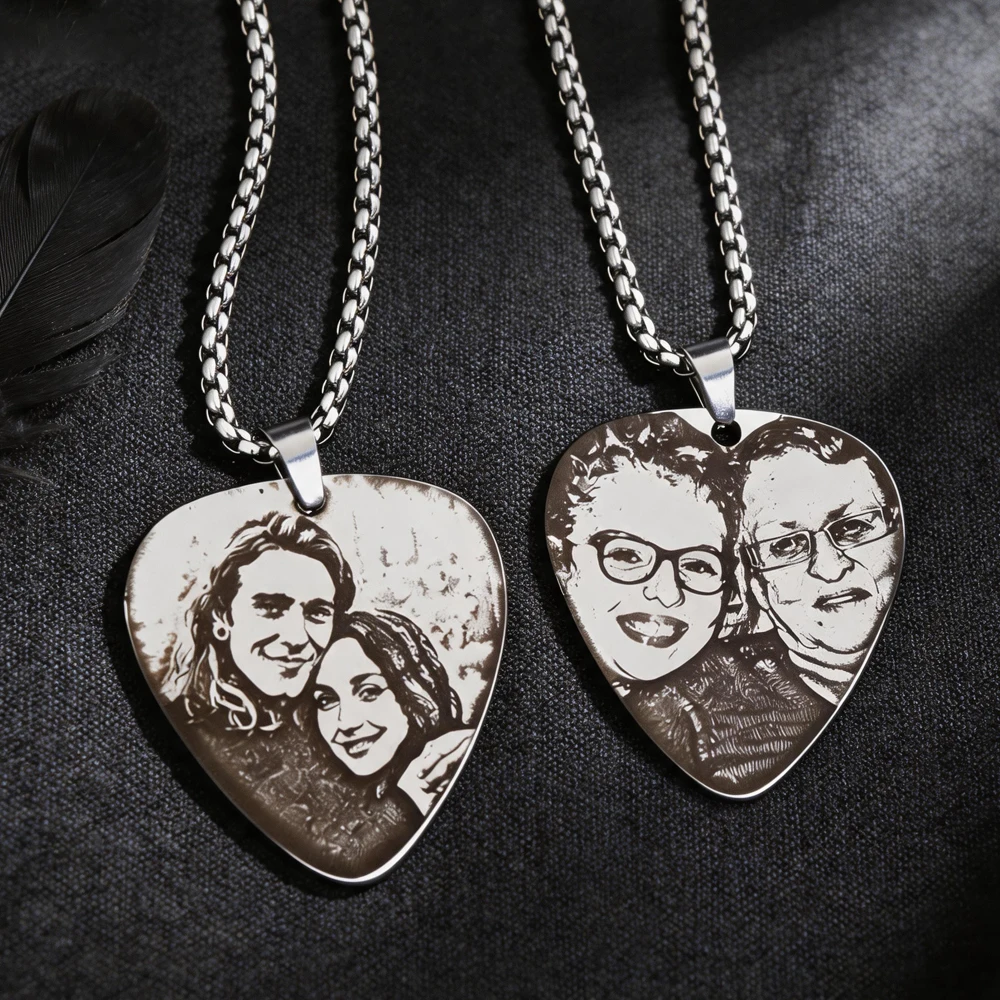 Customized Couple Picture Pendant Necklace Personalized Engrave Photos Chain Stainless Steel Jewelry Birhday Gift For him Her view 4