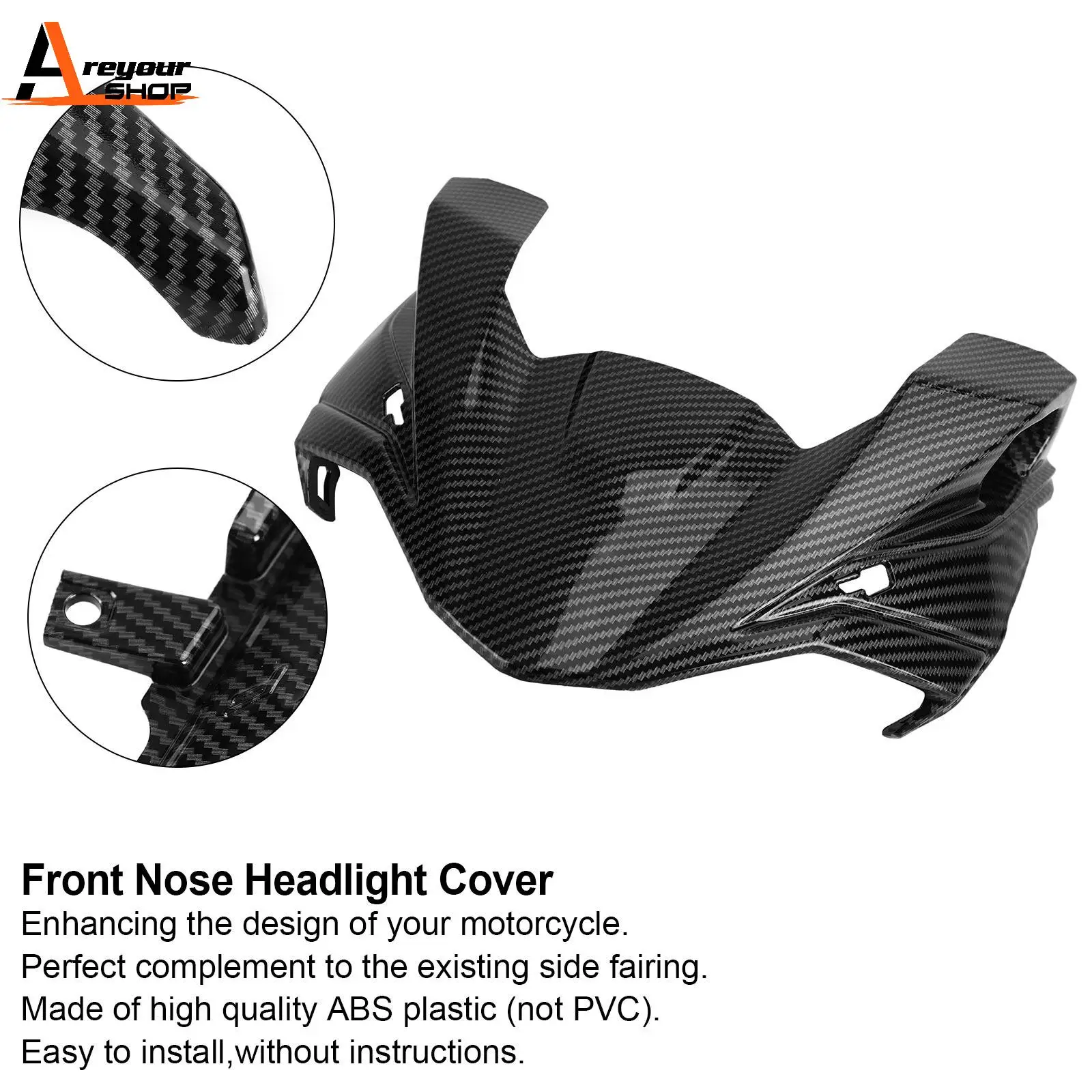 

Areyourshop Carbon Front Nose Headlight Cover Surround Fairing For Kawasaki Z650 2017 2018 2019 Motorcycle Parts