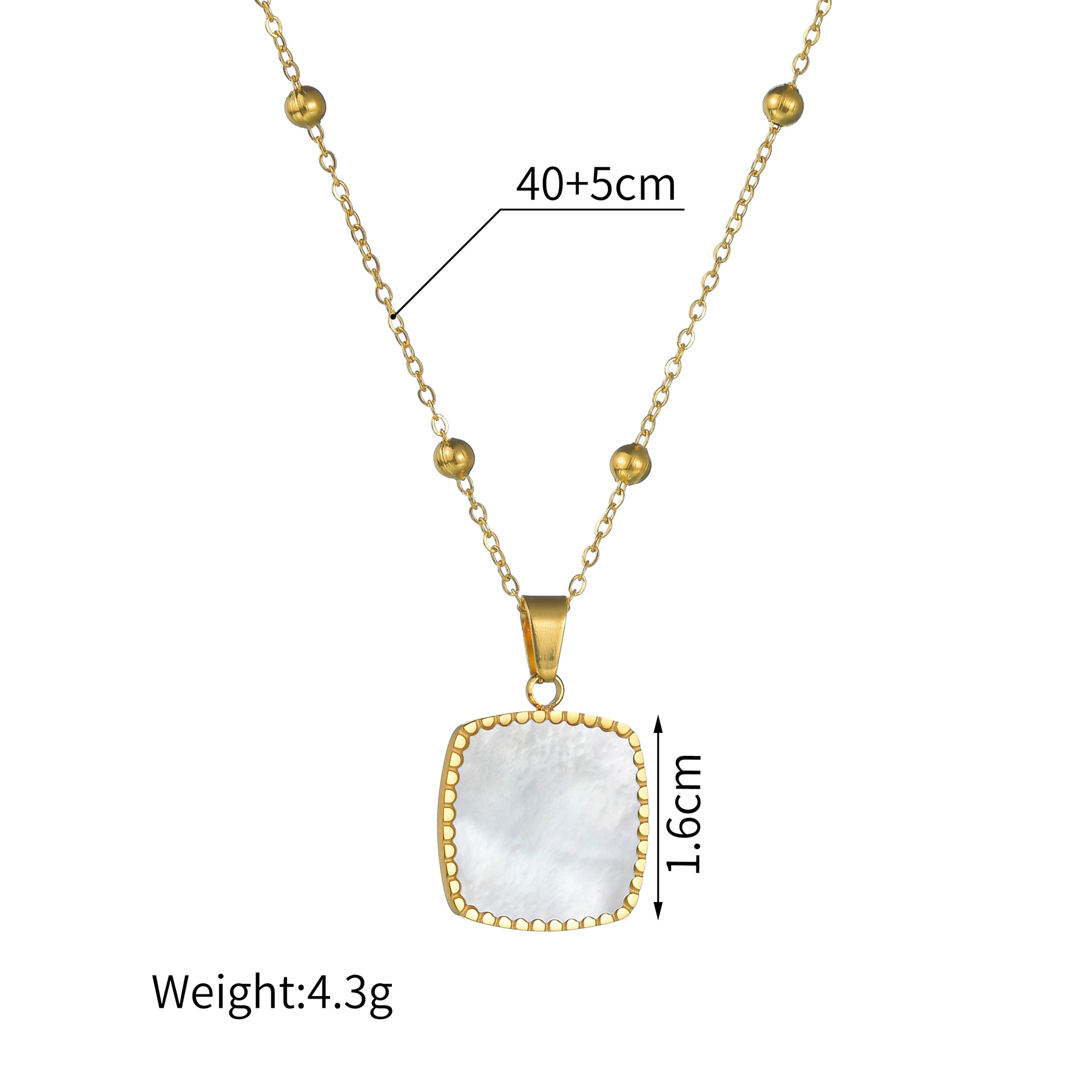 Geometric Square Shell Necklace Bead Chain Gold Color Stainless Steel Jewelry Beautiful Earring for Women Mother Christmas Gift image 3