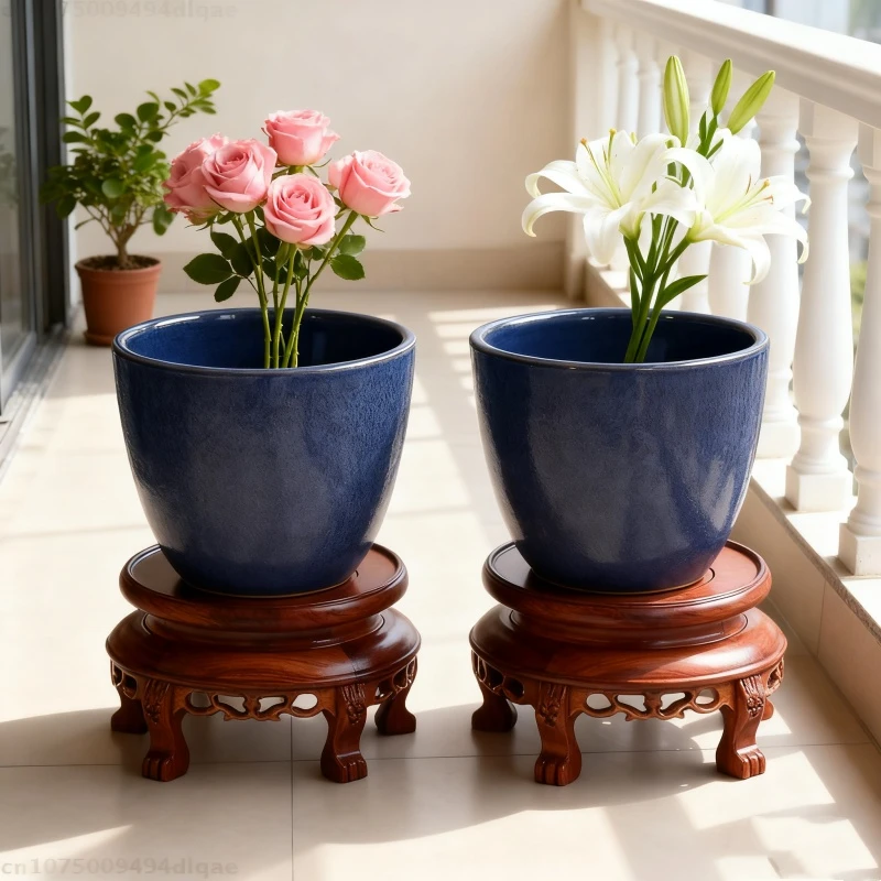 Solid Wood Carving Decoration Base Flowerpot Bonsai Decoration Frame Incense Burner Base Attic Teapot Tea Set Display Pedestal