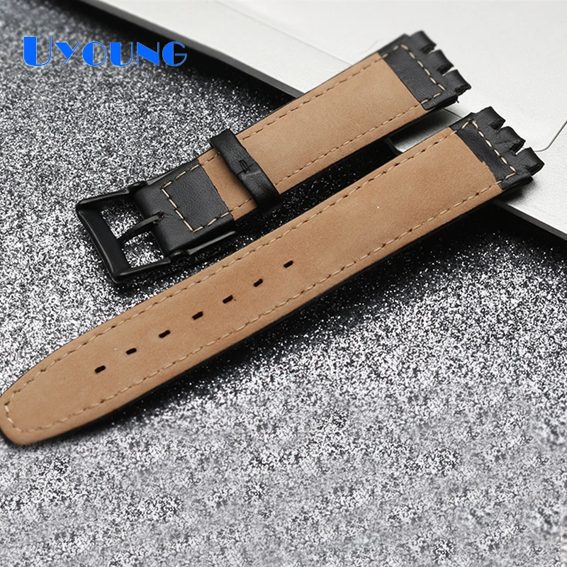 Genuine leather watch strap For swatch watchband 17mm 19mm Toothed interface wristwatches band men women sport leather bracelet