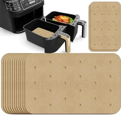 100Pcs Air Fryer Baking Paper Non-Stick Perforated Disposable Liner Mat Rectangular Parchment Paper for Ninja Foodi Dual Basket