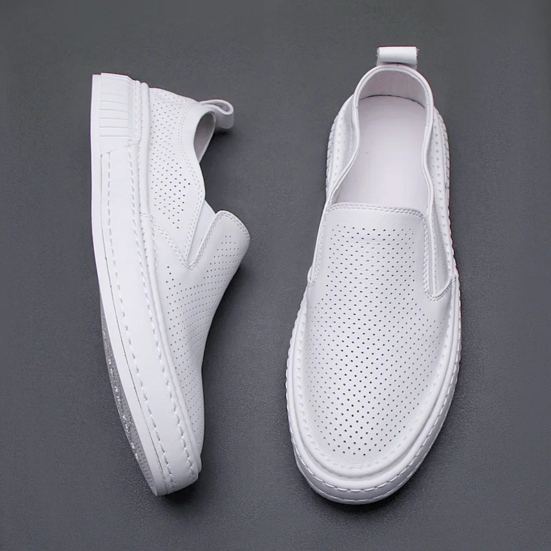 

2024 summer perforated loafers men's shoes New cowhide comfortable casual shoes Soft soled board shoes men's business shoes