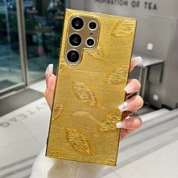 Luxury Gold Leaf Case For Samsung Galaxy S24 Plus S23 Ultra S22 S21 FE S20 A12 A13 A14 A24 A34 A54 A53 A52 A73 A55 Cover