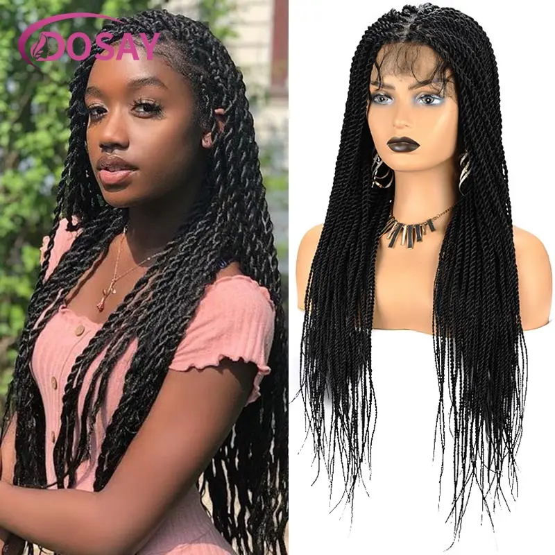 Perucas trançadas senegalesas sintéticas para mulheres negras, perucas de renda frontal completa, peruca trançada de caixa, Faux Locs, tranças