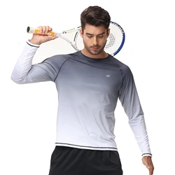 Summer Men's Long Sleeve T-Shirt UPF 50+ Rash Guard Gradient Shirt for Sport Fishing Hiking Workout Outdoor Pullover Shirt