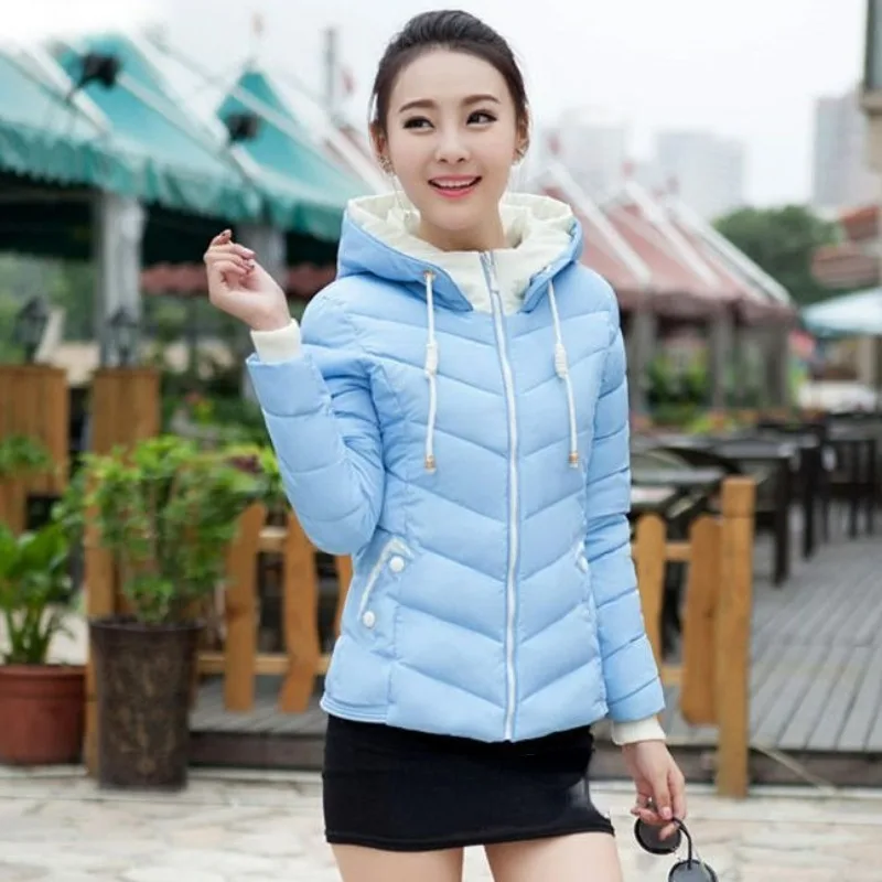 2023 New Women Fashion Cotton Coat Winter Thin Down Jacket Female  Parkas Short Slim Fit Outwear Thickened Hooded Overcoat