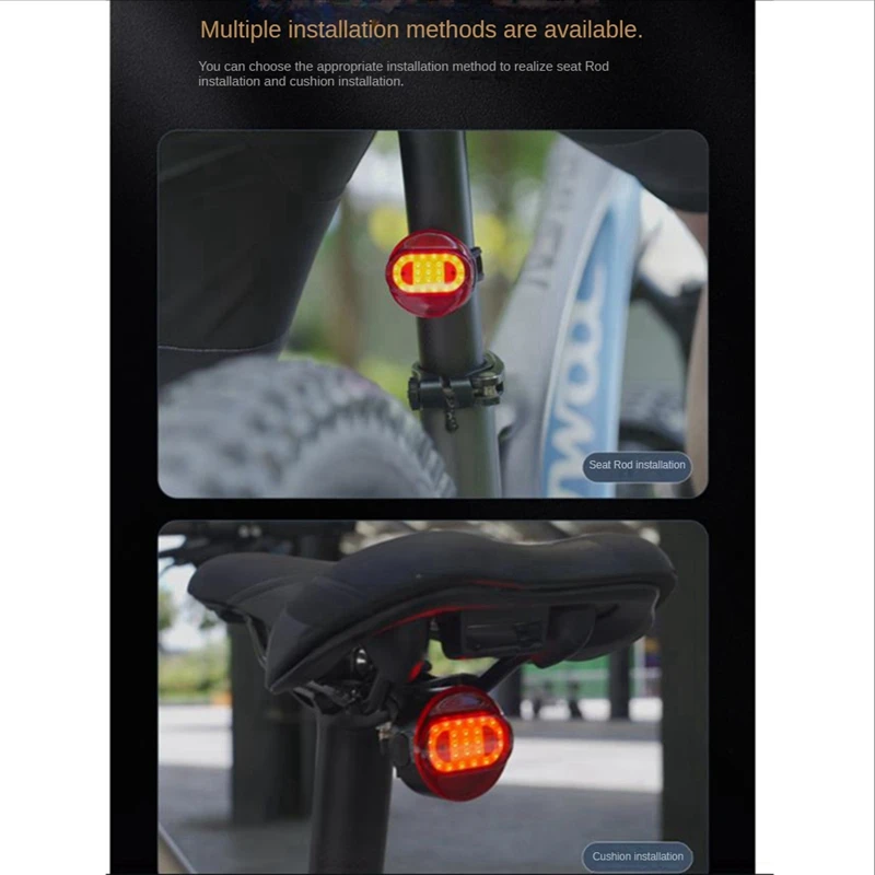 TWOOC Bicycle Intelligent Brake Taillight USB Charging Seat Post Cushion Taillight Intelligent Brake Taillight