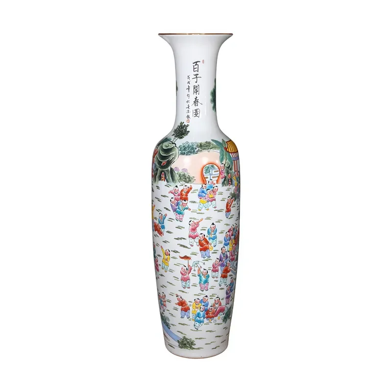 for Jingdezhen Hand Painted Pastel Baizi Map Floor to Ceiling Large Vase Hotel Opening Celebration Decoration Ornament