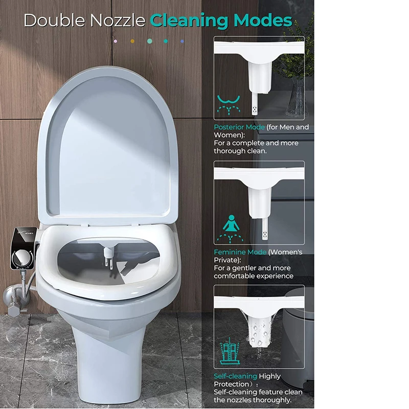 

Smart Bidet Attachment Ultra-Slim Toilet Seat Dual Nozzle Bidet for Toilet Adjustable Water Pressure Unplugged Non-Electric Ass