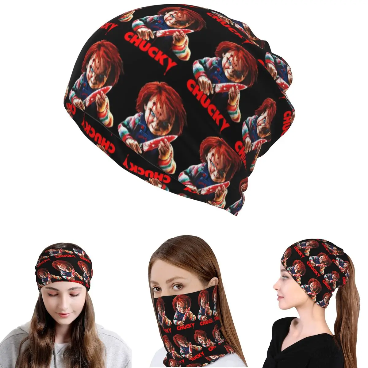 Bride Of Chucky Horror Film Movie Bandana Neck Cover Mask Scarf Multifunction Face Mask Beanies Hat for Unisex Adult All Season