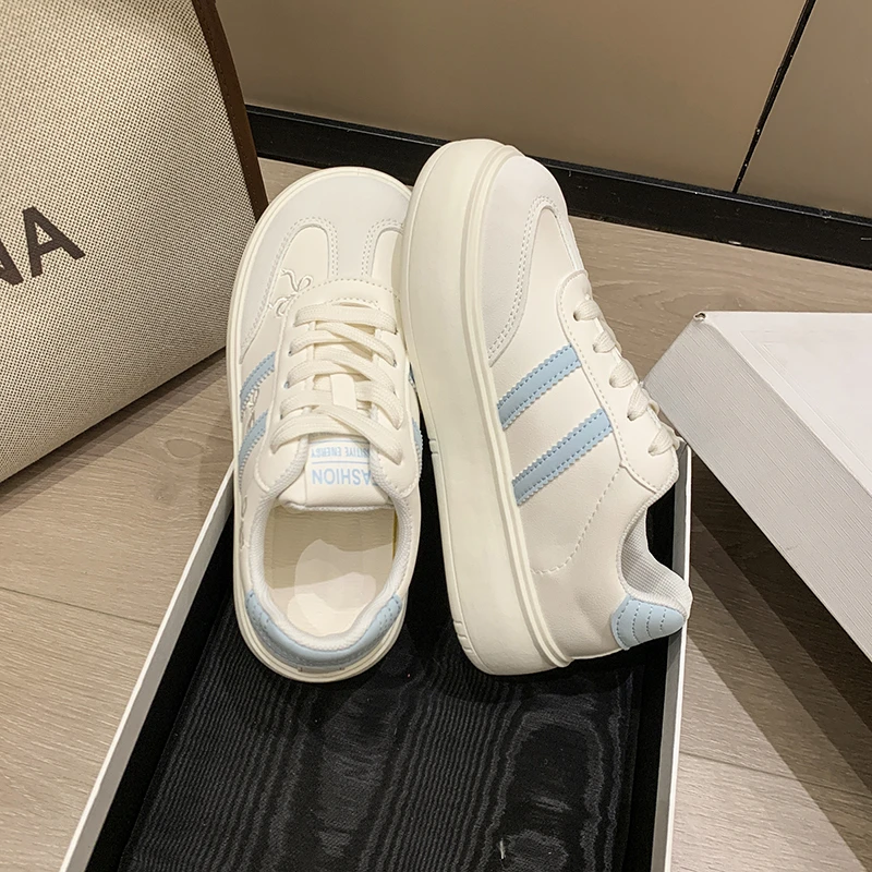 

New Women's Casual Shoes Blocked Womens Vulcanized Shoes Lace Up Flat Bottomed Women's Shoes Thick Soled Shoes 63625
