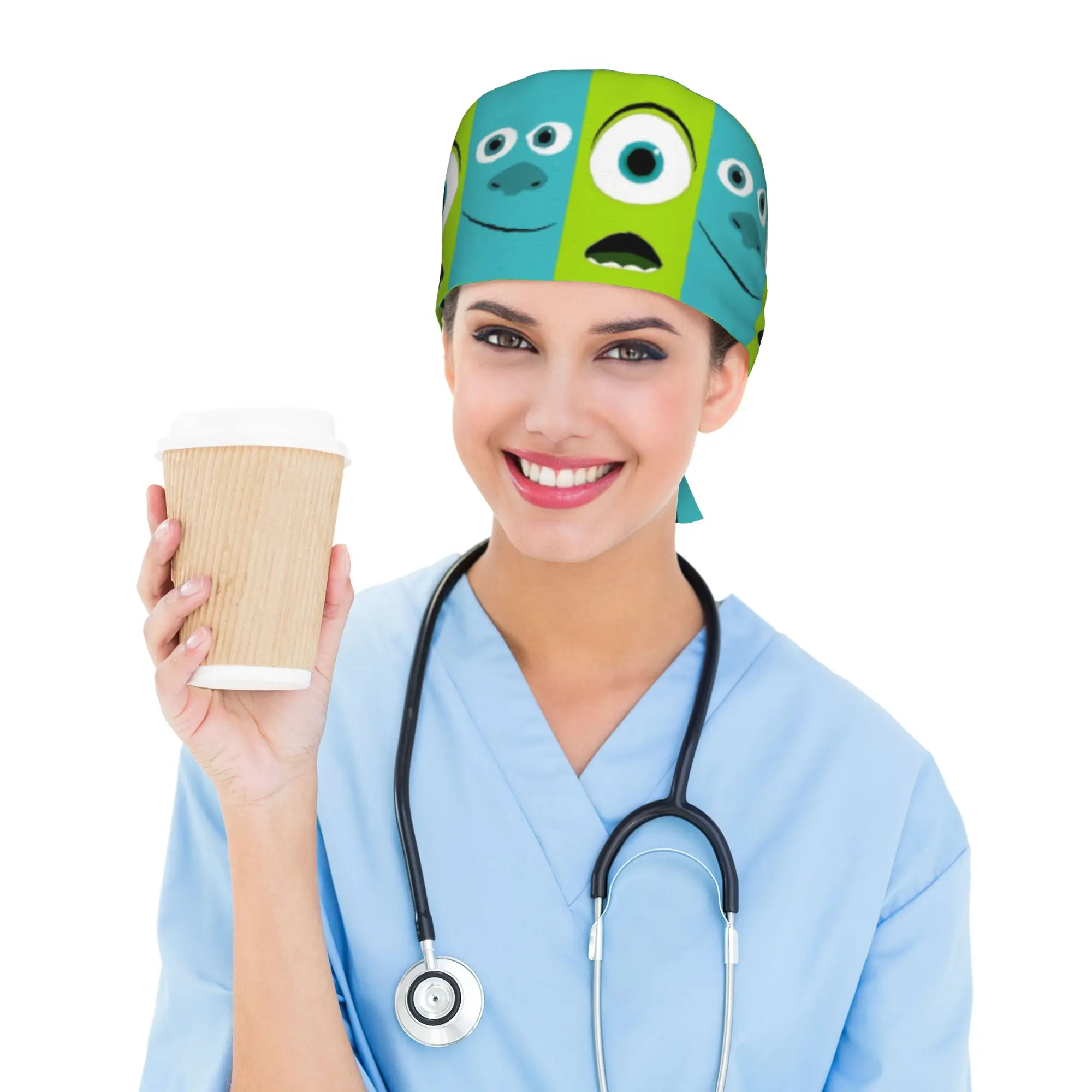 M-Monsters Anime University Breathable Scrub Hat Surgical Scrub Caps Nurse Medical Cap  Work Scrubs Hat for Medical Surgical