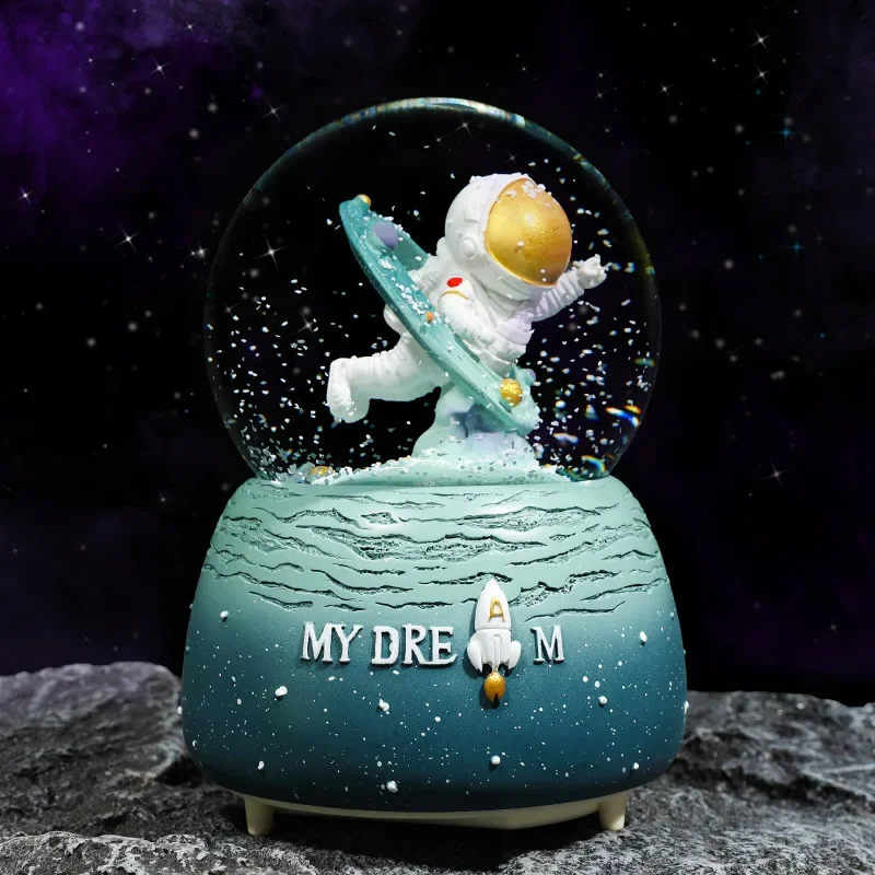 Creative Different Time and Space Astronaut Crystal Ball Luminous Music Box Home Decoration Snow Music Children Student Gifts