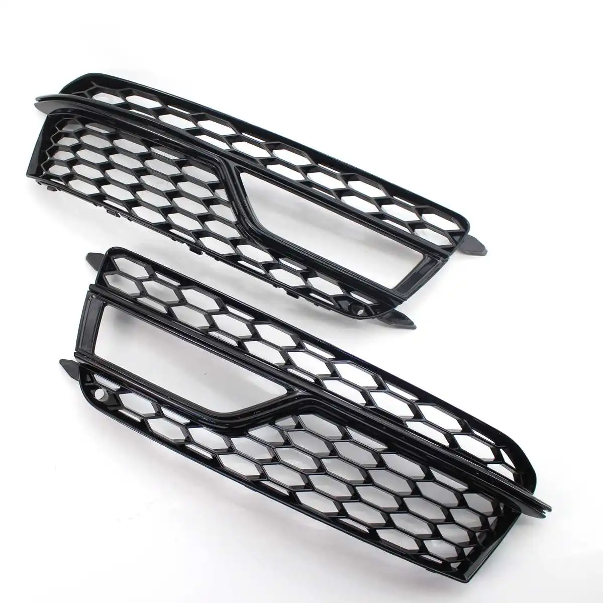 Black/Silver 2pcs Honeycomb Car Front Fog Light Lamp Cover Honeycomb Grill Bumper Grille For Audi S5 A5 S-Lines Bumper 2013-2016