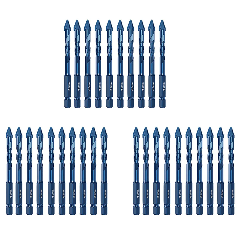 

A02F-30Pcs High Hardness Eccentric Drill Precision Drilling 6Mm Glass Tile Punching Rock Slab Triangle Drill Bit