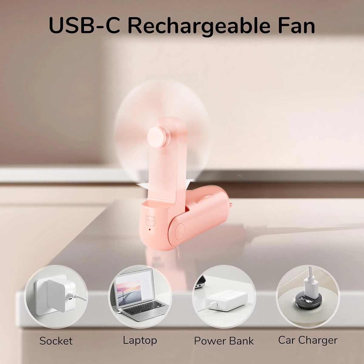 Portable Handheld Fan, Mini Rechargeable Folding Fans with Power Bank USB Battery Operated, Small Pocket Design for Travel Lash