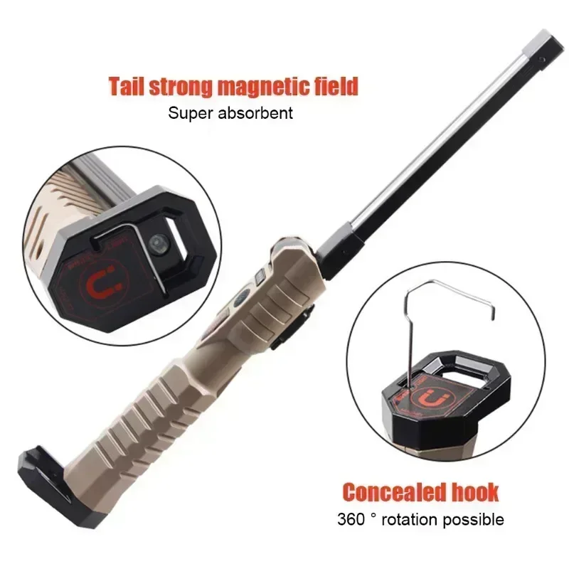 COB LED Work Light Dimmable USB Rechargeable LED Flashlight Inspection Lamp With Magnetic Hook Power Bank 18650 Battery Torch