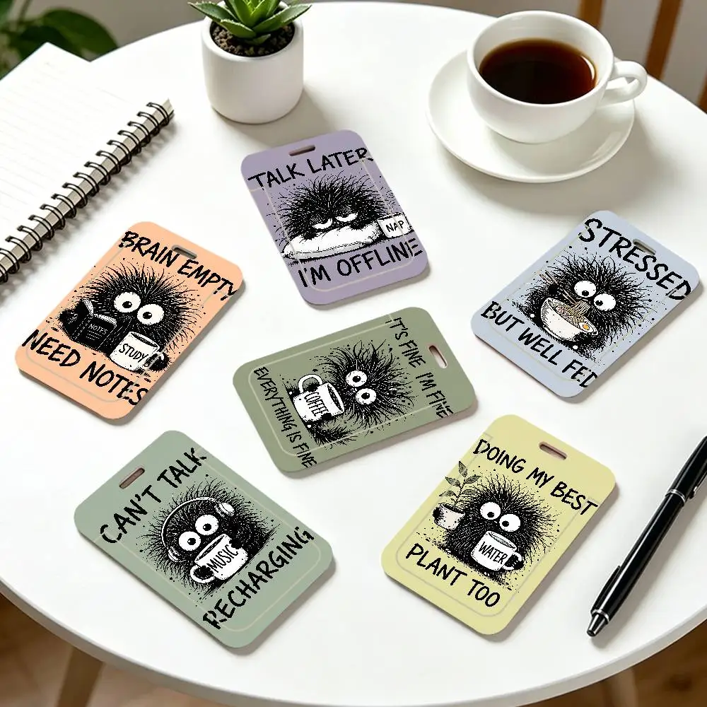 Dark Green Coffee Monste Clear ID Card Holder Lanyard Neck Strap Badge Case Door Credit Card Protector Daily Gift