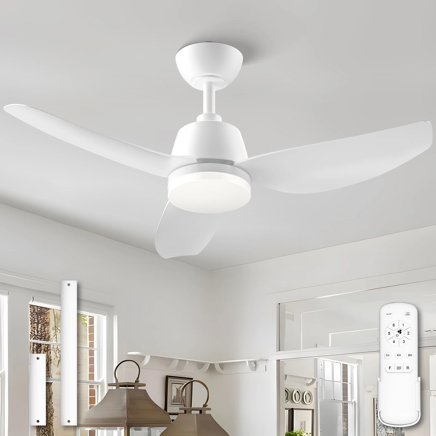 

Contemporary 40" Ceiling Fan with Light & Remote Control, 3 Blades 6-Speed Low Profile Ceiling Fan Fixture