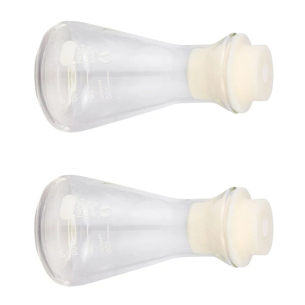 

2Pcs Laboratory Glass Flasks 100ml Clear Scale Conical Thickened Glass for School Chemistry Experiment Supplies