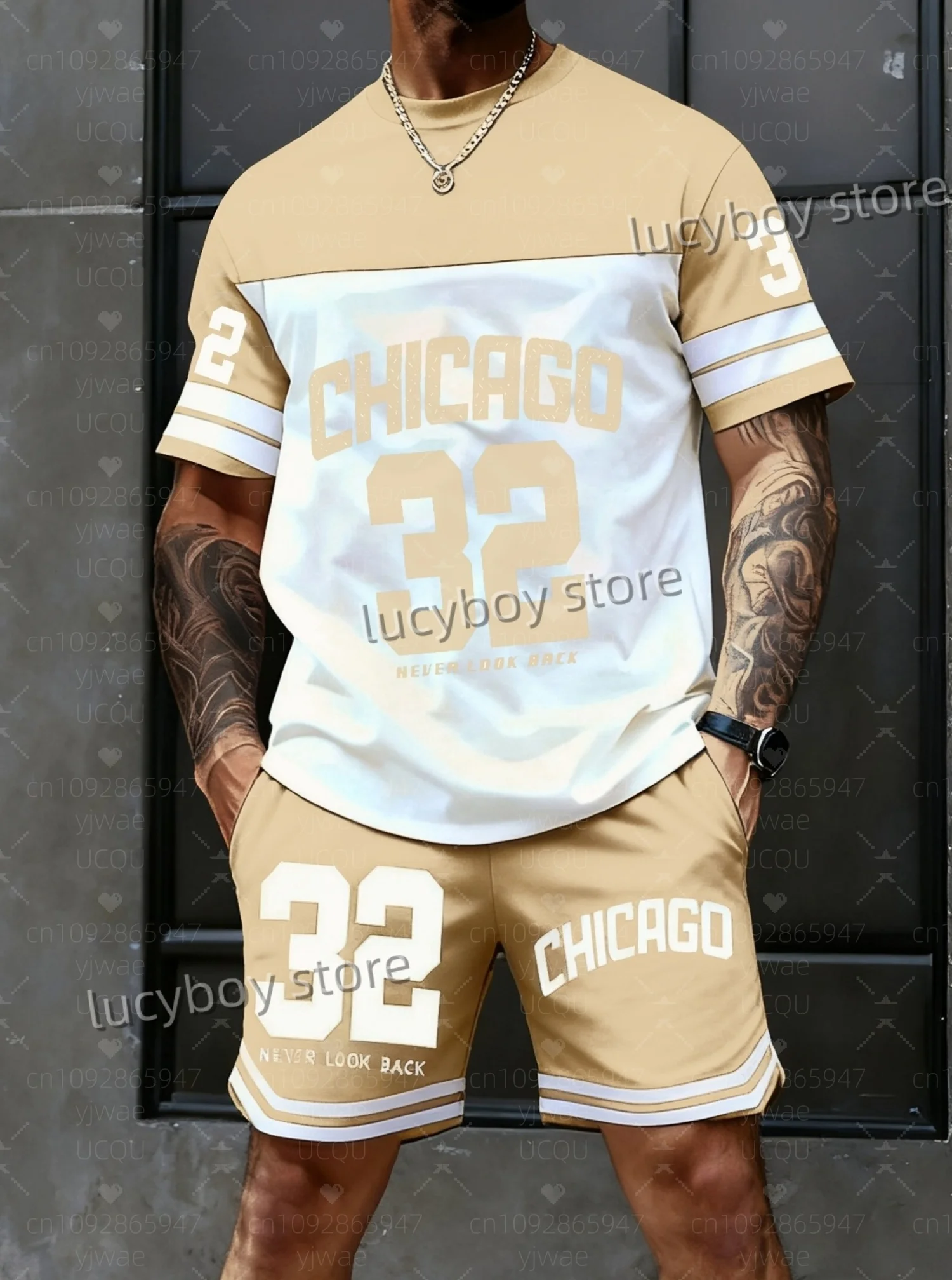 Summer Men number 32 Print Set Short Sleeve football t-shirt Shorts Set Adult  Jogging Plus Size Tracksuit 2 Piece Set