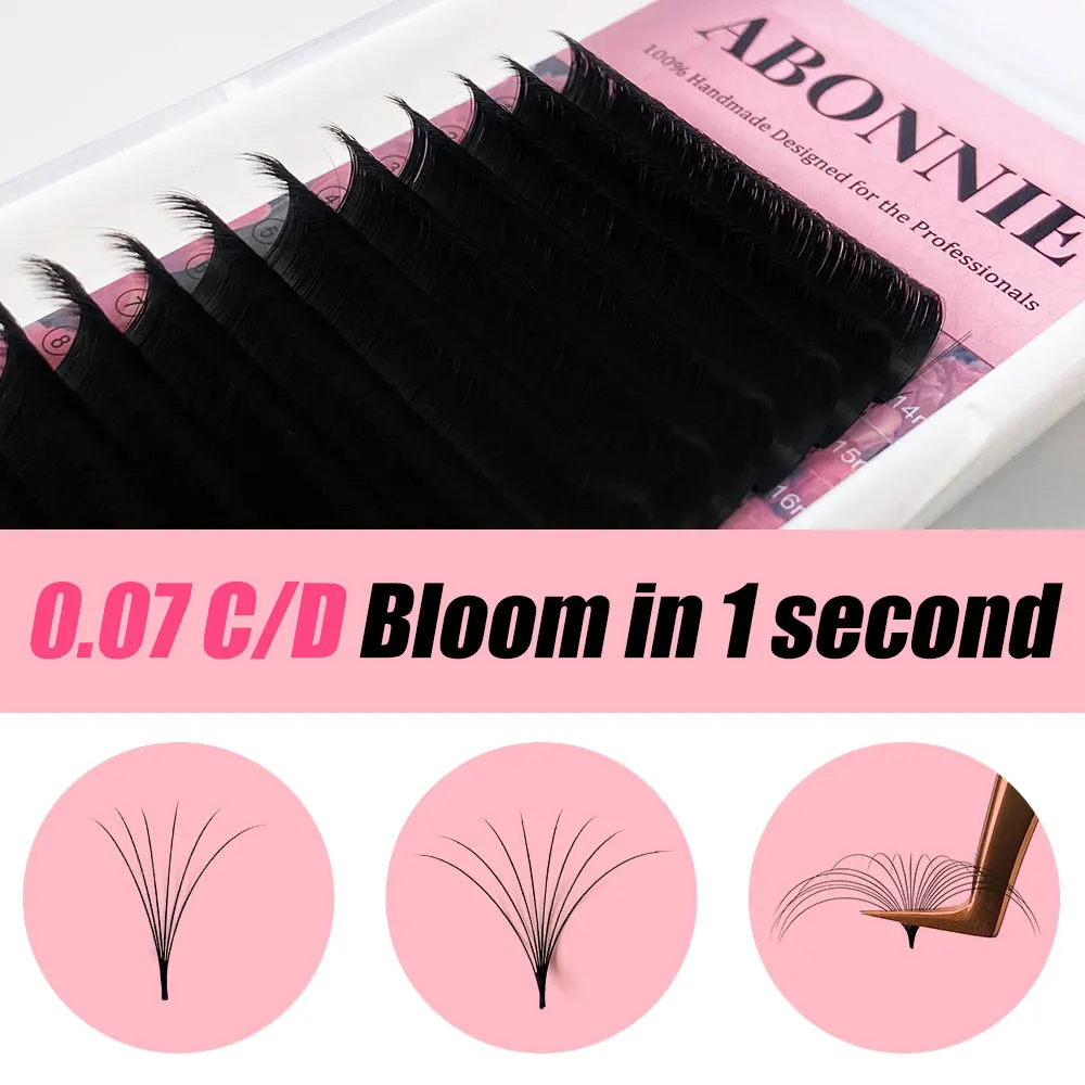 ABONNIE Matte Easy Fan Lashes 8-22mm C CC D DD Natural Cashmere One Second Rapid Blooming Eyelash Extension