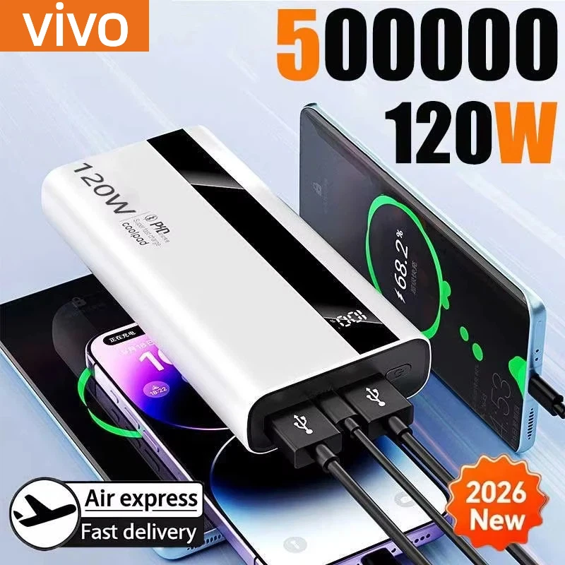 

VIVO 500000mAh 120W Super Fast Charging Digital display Big Capacity Power Bank External Battery Portable Battery For Samsung