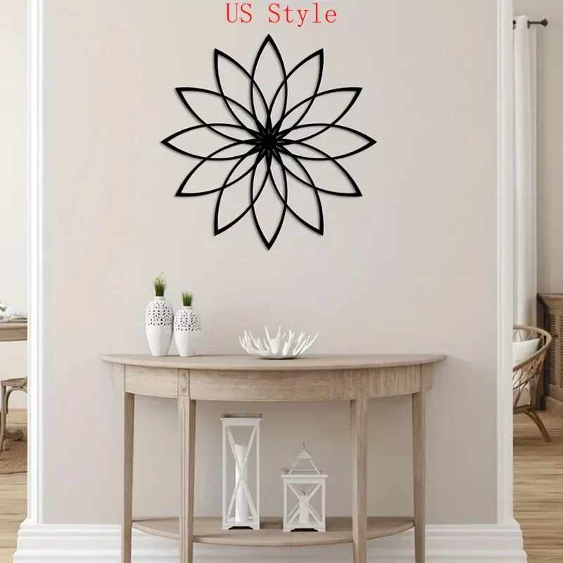 

Geometric Flower Black Metal Wall Hanging Decoration Crafts Home Interior Livingroom Bathroom Decoration Housewarming Gift Garde