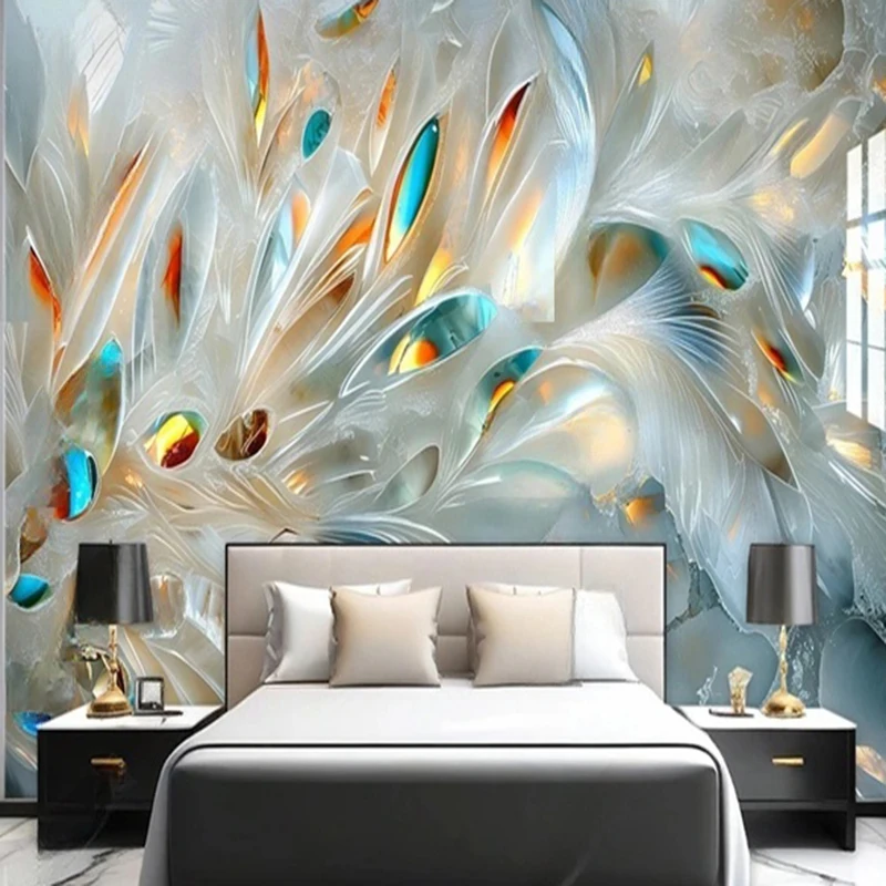 Modern Abstract Feather Design Wall Mural Custom Marble Textured Wallpaper Artistic Wall Décor for Elegant Feature Walls