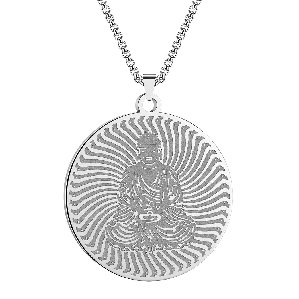 

Round Stainless Steel Buddha Pendant Charm Women's Necklace Fashion Religious Talisman Buddhism Accessorie Jewelry Gift Dropship