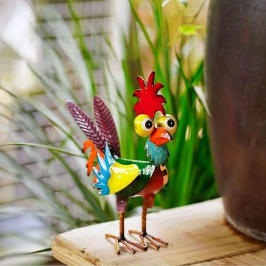Standing Floral Rooster Statue –Vibrant Metal Hand-Painted Rooster Decor for Garden Outdoor Lawn,Patio,Farmhouse,Colorful Art