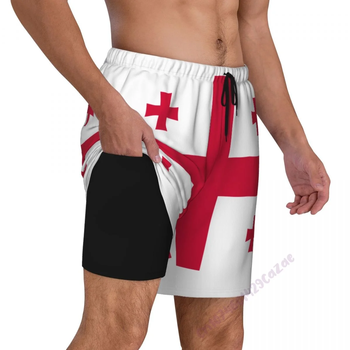 

Мужские плавки с 3D-флагом Грузии и компрессионной подкладкой 2 в 1, быстросохнущие летние шорты для плавания с карманами