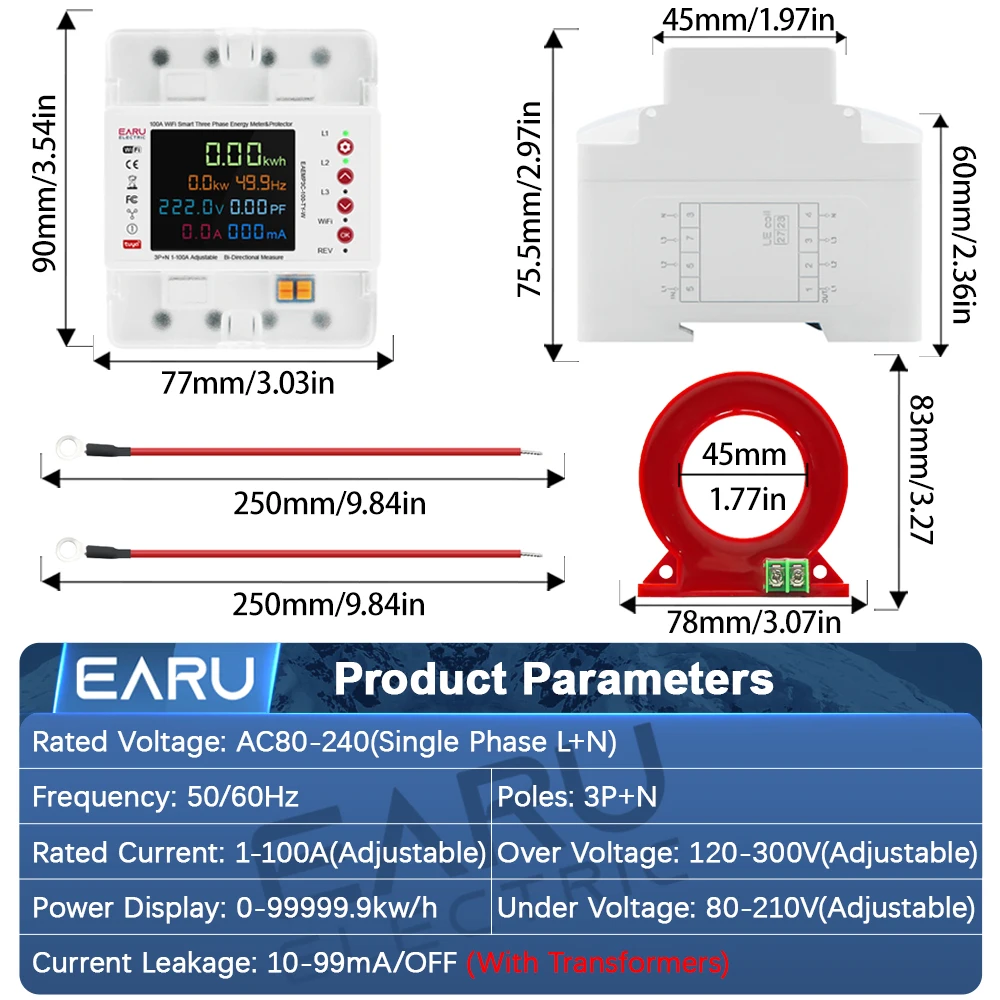 Trifásico tuya wifi inteligente bidirecional energia kwh medidor vazamento sobre sob tensão protetor relé interruptor limite de corrente