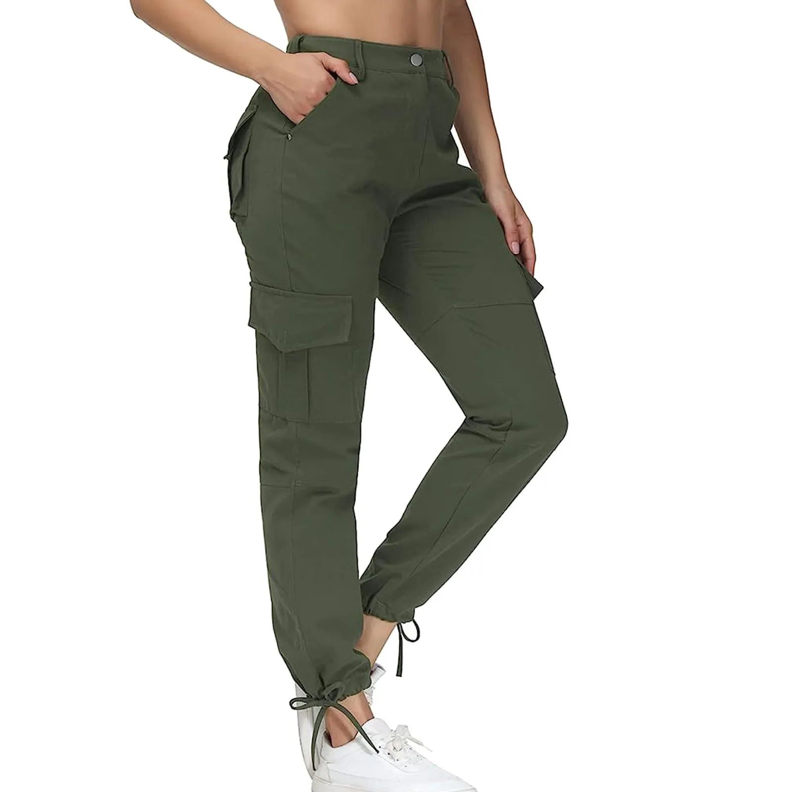 Women Cargo Pants Vintage Baggy Straight Overalls Casual Streetwear High Waist Button Pockets Zipper Trousers