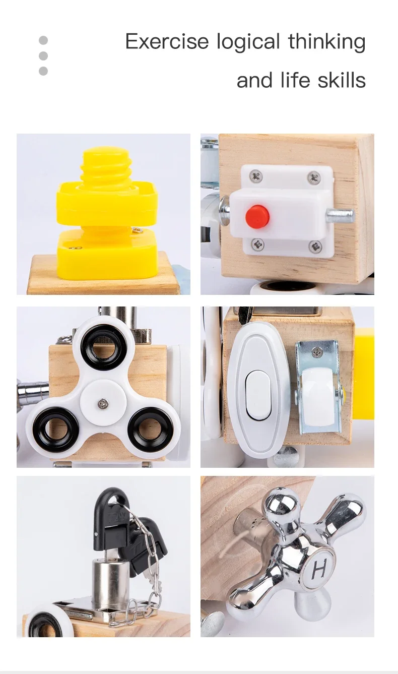 เด็ก Busy Cube ไม้ Busy Block Montessori ของเล่นเพื่อการศึกษา Hands-on Grasping ความสามารถการฝึกอบรมล็อคกล่องเด็ก Early Learning
